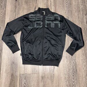 Sean John Men Size L Large Black Full Zip Up Track Jacket Long Sleeve Polyester